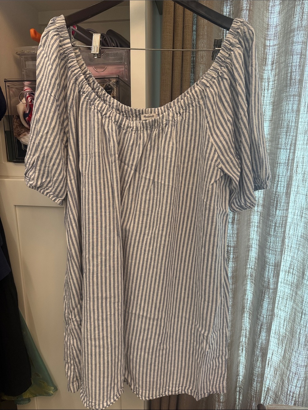 Striped Off-Shoulder Women's dress or cover-up - Blue & White
